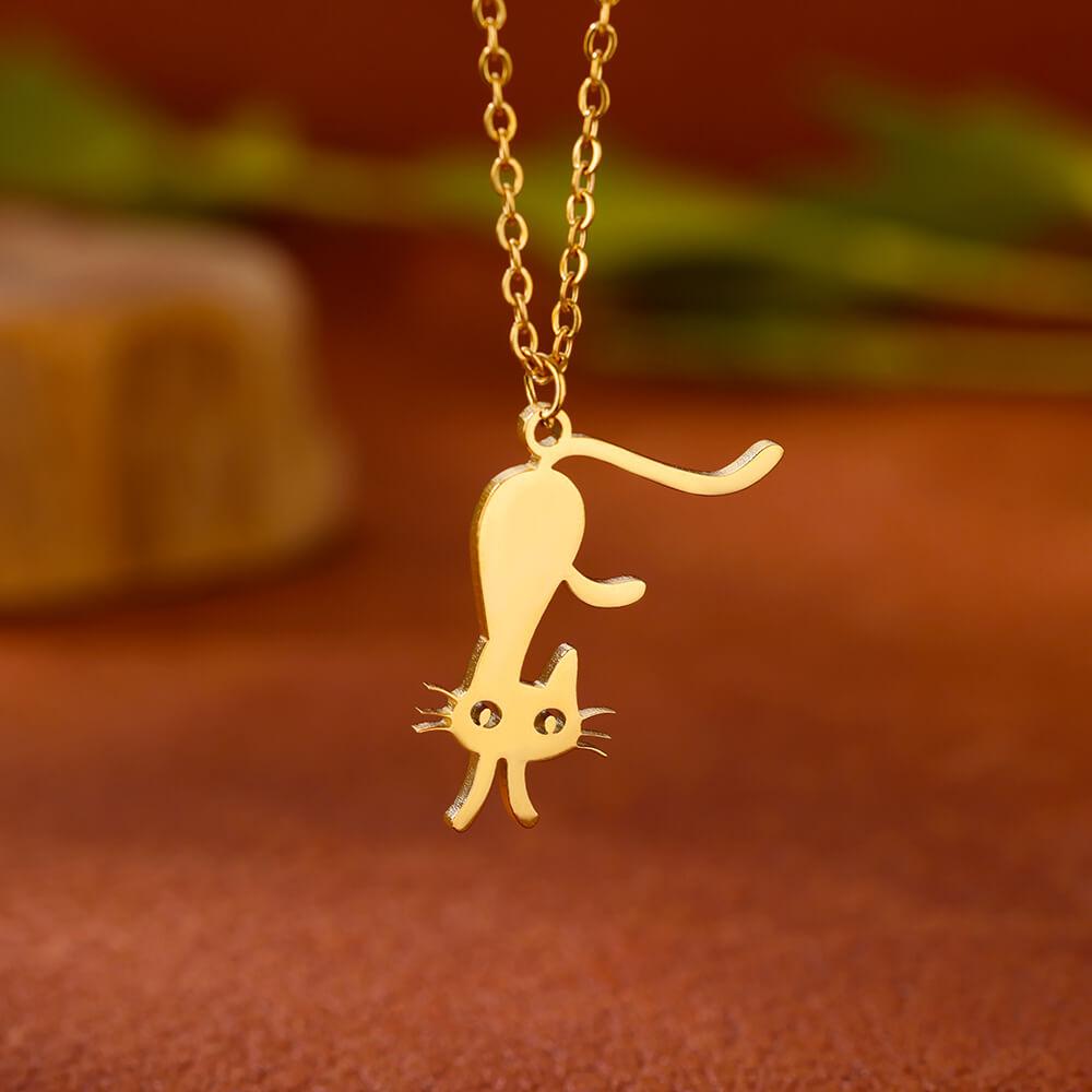 Stainless Steel Initial Letter Cat Pendant Necklace for Women Gold Color Animal Alphabet Necklaces Charm Fashion Jewelry Gifts