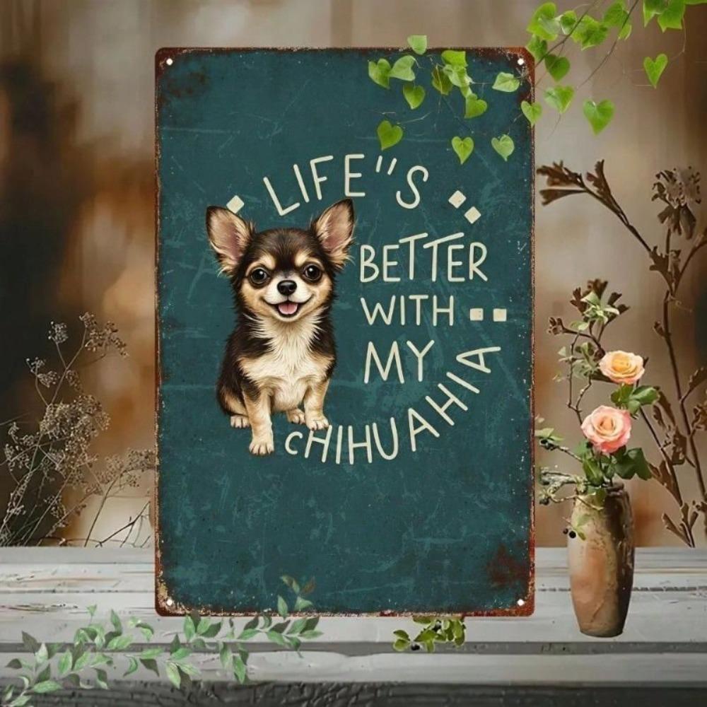 Vintage Metal Sign Chihuahua Retro Wall Decor Home Decoration
