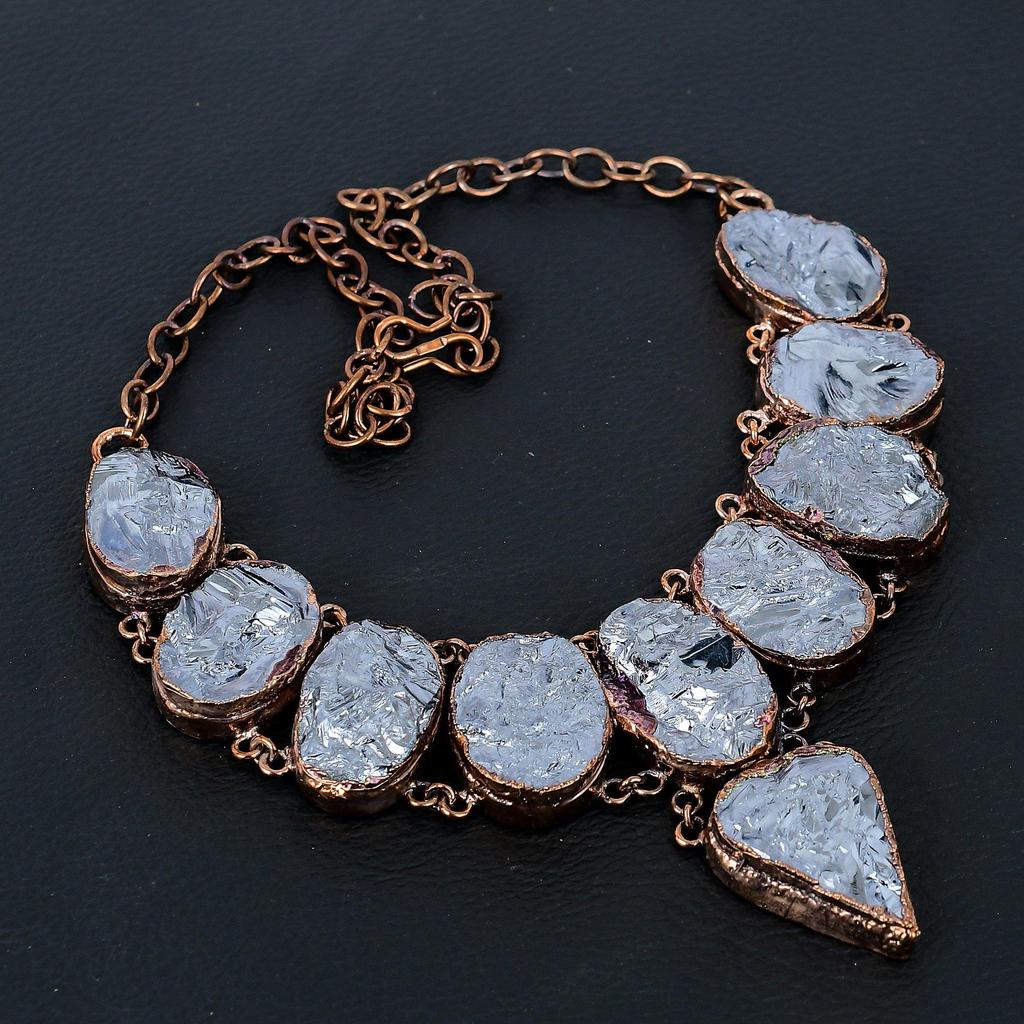 Collier Bijou Pierre Brute Shungite, Magnifique Collier Fait Main Pour Elle, Bijou Collier Cuivre Électroformé Pour Femmes