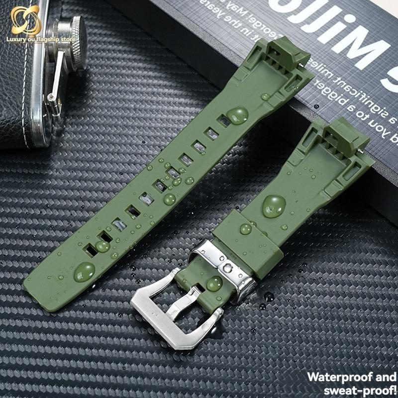 for Casio GST-B400 Series Rubber Waterproof Sports Strap Steel Heart Upgraded Steel Ring Pattern Buckle Strap