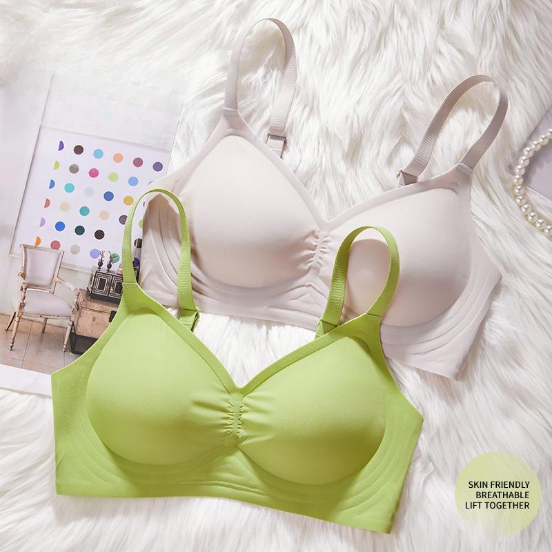 Gathering Bra Women's Soft Support Bra Seamless Bra Fixed Cup Underwear Push Up Bra