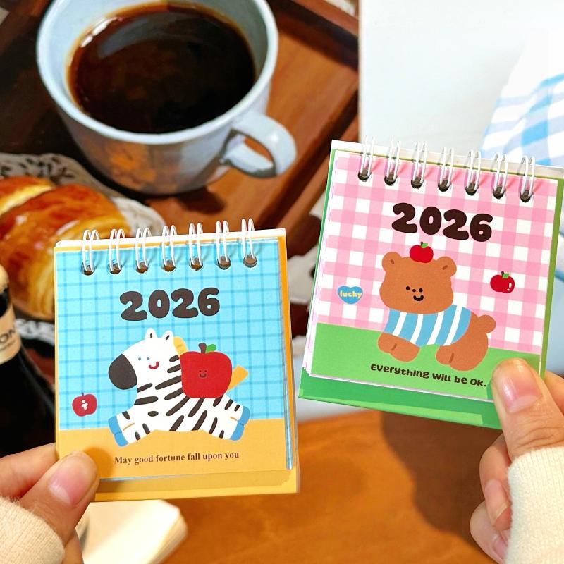 1Pcs Cartoon Portable Coil Monthly Calendar Planner 2026 Horse Year Mini Desk Calendar Office And Home Decor Year'S Present