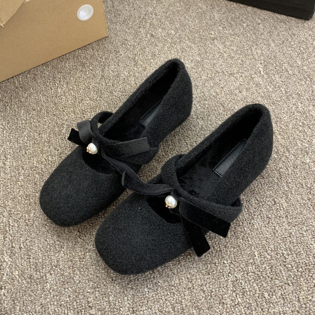 Inner height increase~ Mary Jane Mao Mao shoes women wear new gray single shoes women's thick-soled velvet cotton shoes in winter