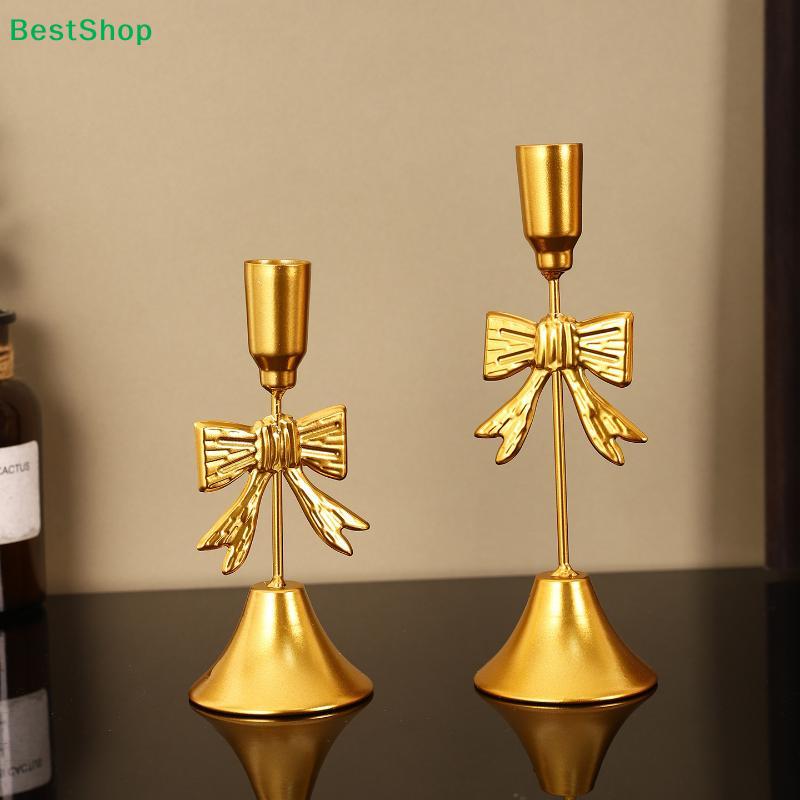 Gold Bowknot Candle Holders - Elegant Metal Taper Candle Stands for Wedding/Table Decor (Assorted Heights)