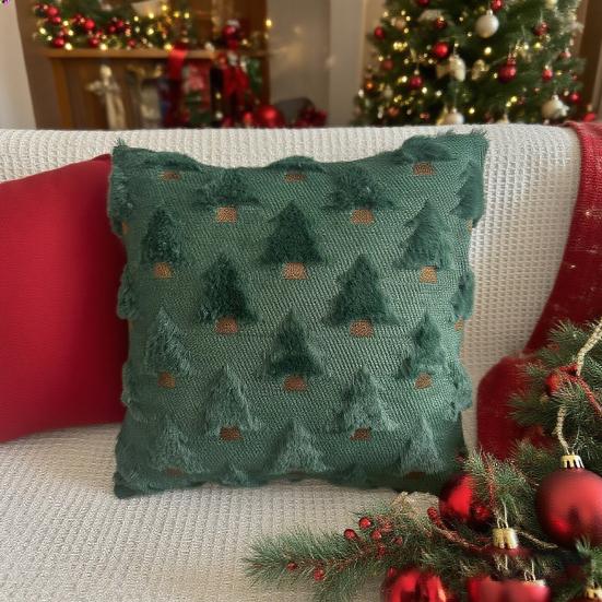 Christmas Pillowcase 3D Embroidery Tree Pattern Winter Holiday Throw Pillow Cushion Cover Festive Home Decor