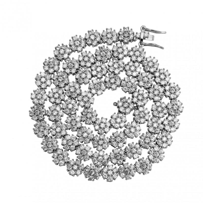Gold Zircon Chain Necklace - Cool Tennis With Floral Design Hip Hop Style Men Women