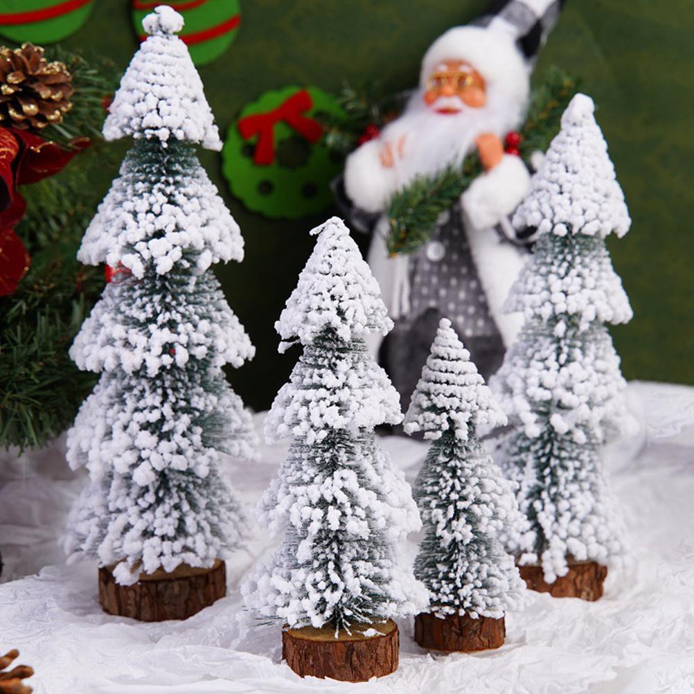 4Pcs Christmas Tree Decorations Desktop Pine Trees Snow Miniature Xmas Holiday Tabletop Decor Party Supplies Miniature Trees