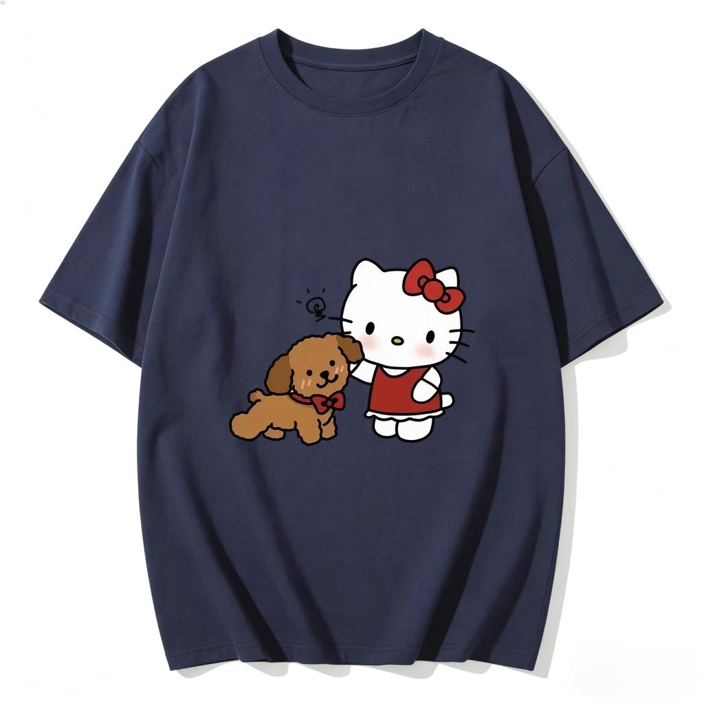 2026 Hello Kitty Cartoon Printed Short Sleeve Summer Cotton Tshirt Womens Family Matching Outfits Tops Tee Highquality Tees
