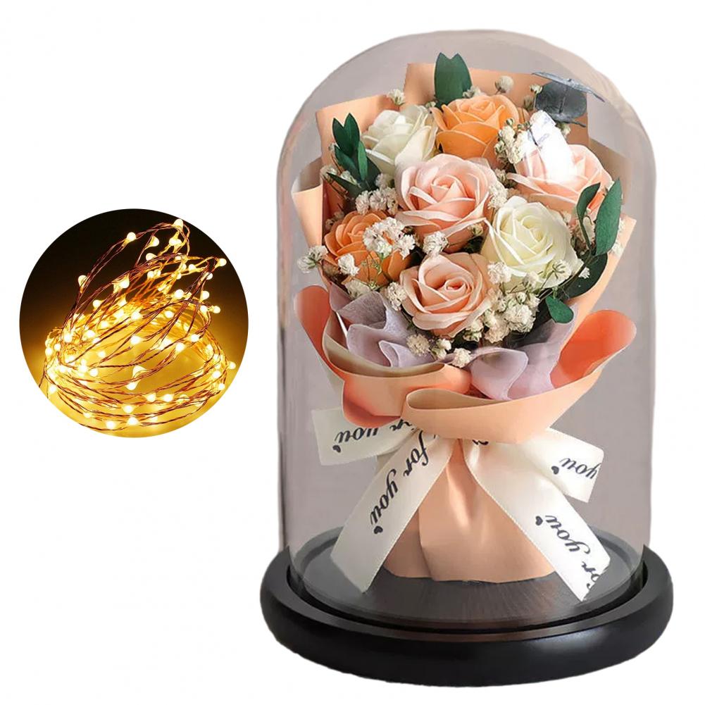 Led Illuminated Preserved Roses Eternal Flower Bouquet Elegant Led Light Glass Dome Eternal Rose Bouquet Romantic for Women
