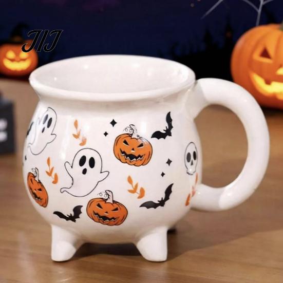 Décoration de Table Mystérieuse Halloween Chaudron de Sorcière Tasse, Crâne Citrouille Fantôme Céramique Café Anniversaire Cadeau pour Amis Tasse, Vaisselle Effrayante