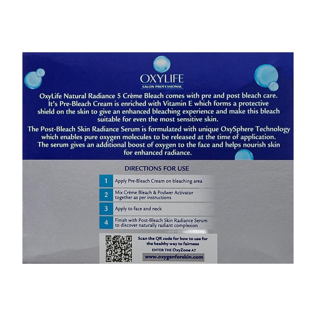 Oxylife Natural Radiance 5 Crème Bleach With Active Oxygen, Facial Hair Lightening, 126g