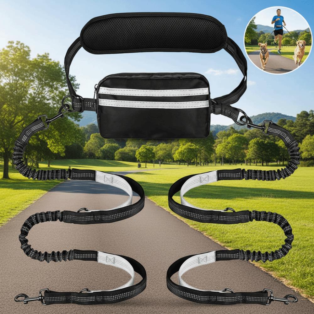 Reflective Strip Dog Running Waist Leash With Zipper Pouch Retractable Hands Free Dog Leash Double/Single Rope