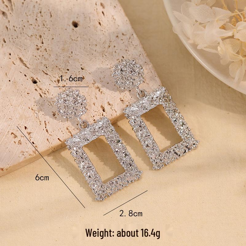 Minimalist Water Drop & Trapezoid Square Earrings - Retro Studs for Women