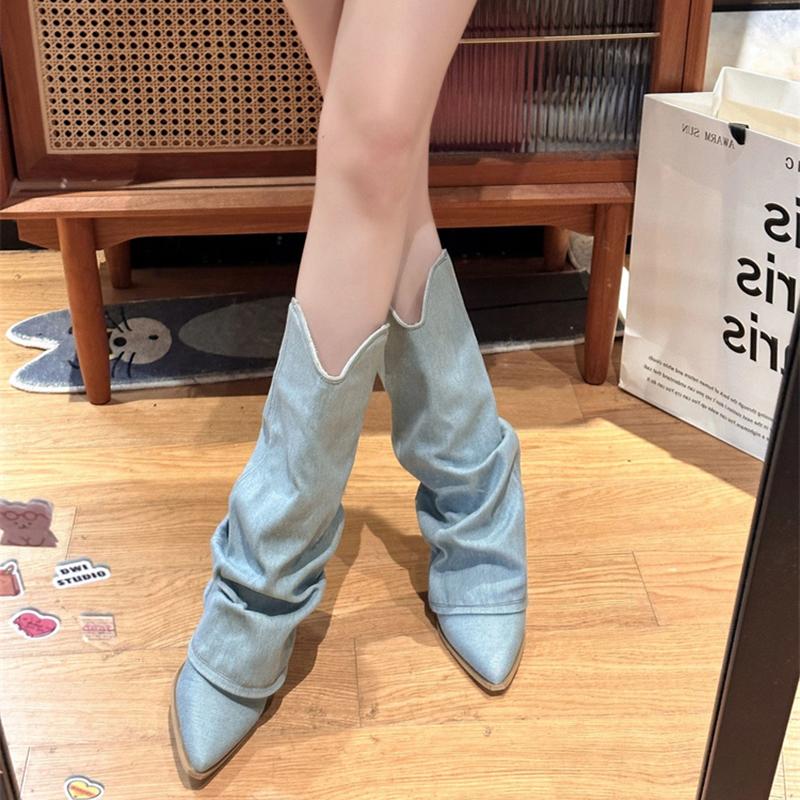 Fashion Denim Women Western Cowboy Boots Fashion Platform Height Increase Ankle Booties Autumn Winter Shoes Zapatos De Mujer