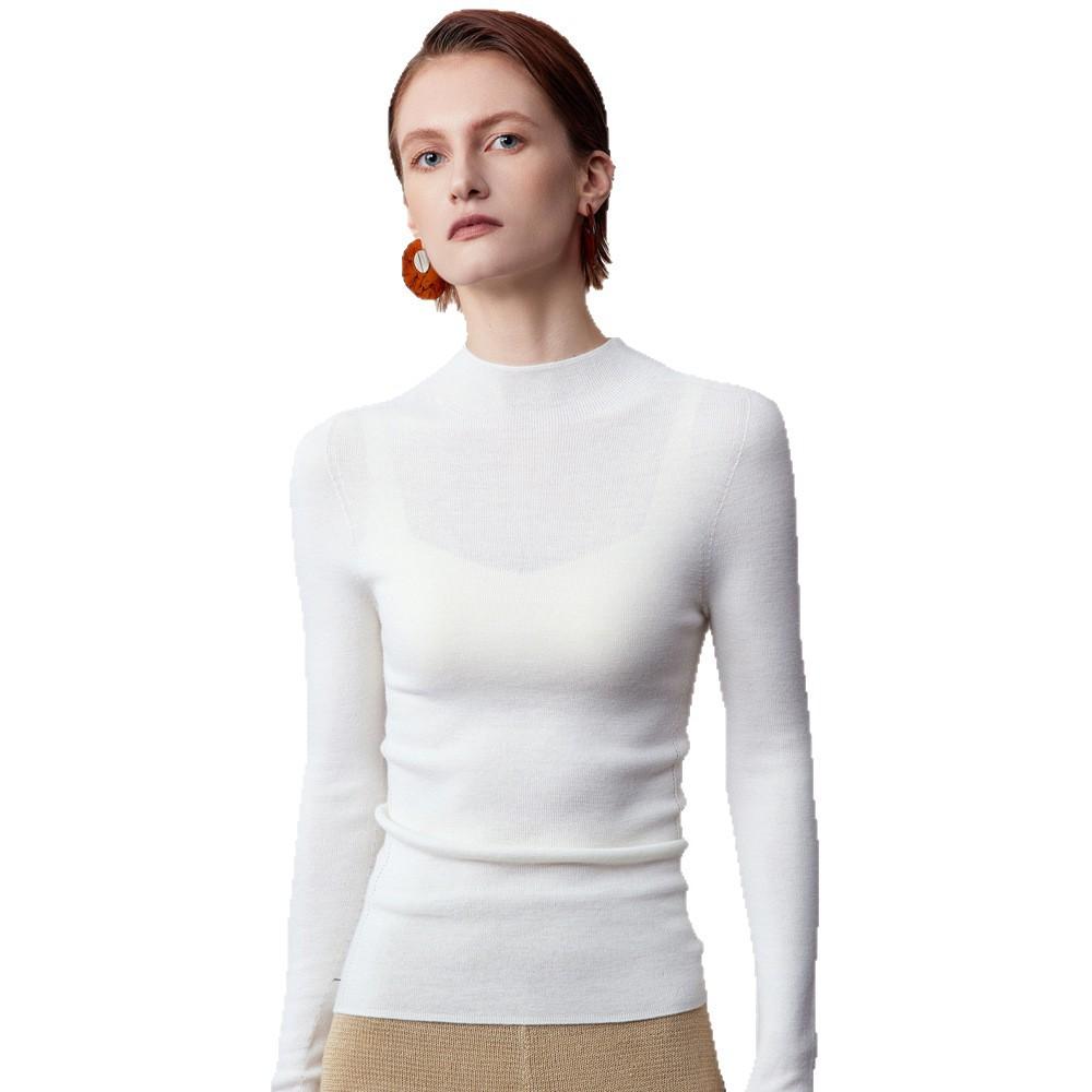 Women's Solid Color Mock Neck Long Sleeve Knit Top Slim Fit Base Layer