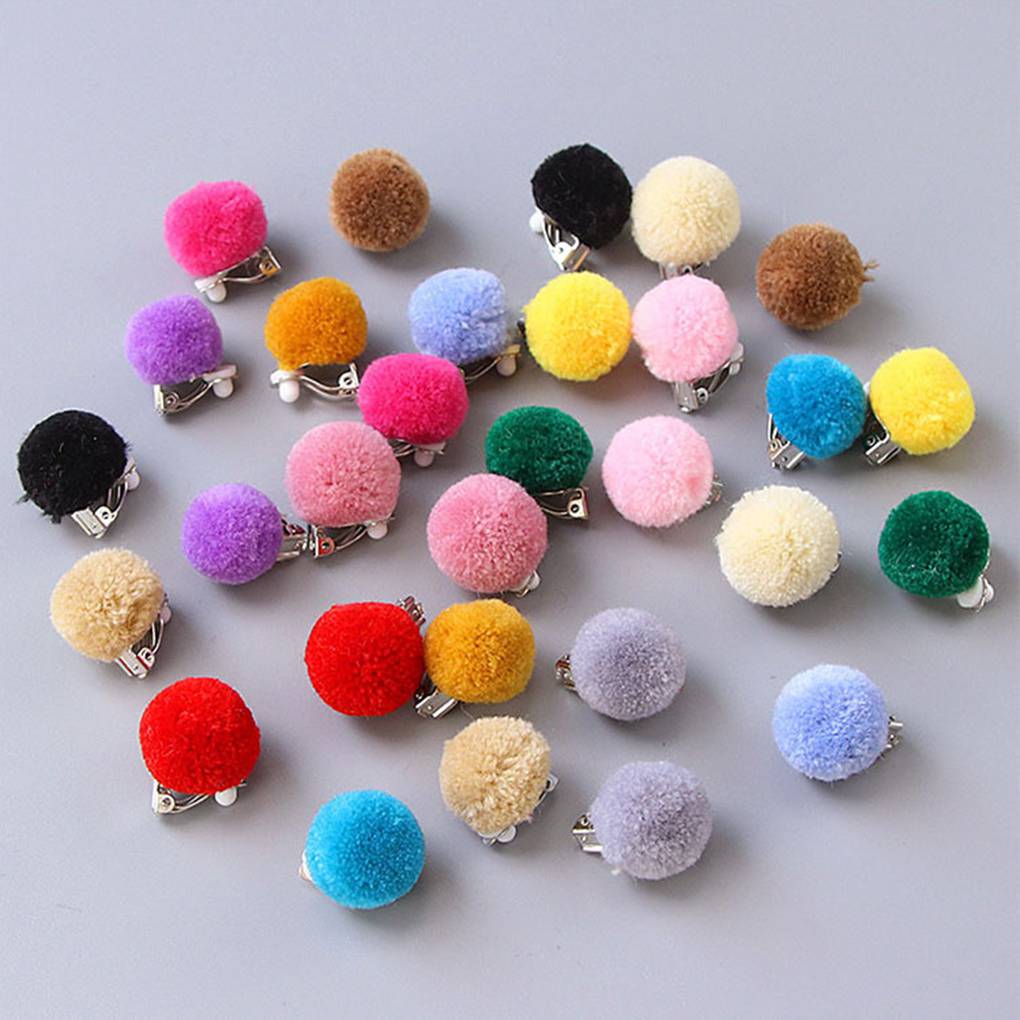1 Pair Kids Pom Pom Ear Clip Plush Ball Kid Girls Children Clip No Piercing Earrings Jewelry