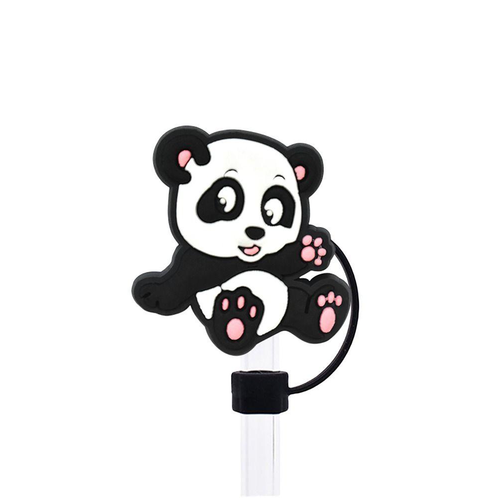 Portable Cute Panda Straw Tips Covers Good Sealing Dust-Proof Straw Topper Party Supplies Straw Tips Lids for 10mm Straw