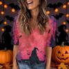 Women's Fashion Short Sleeve V Neck Halloween Print Tunic Top for Casual Wear