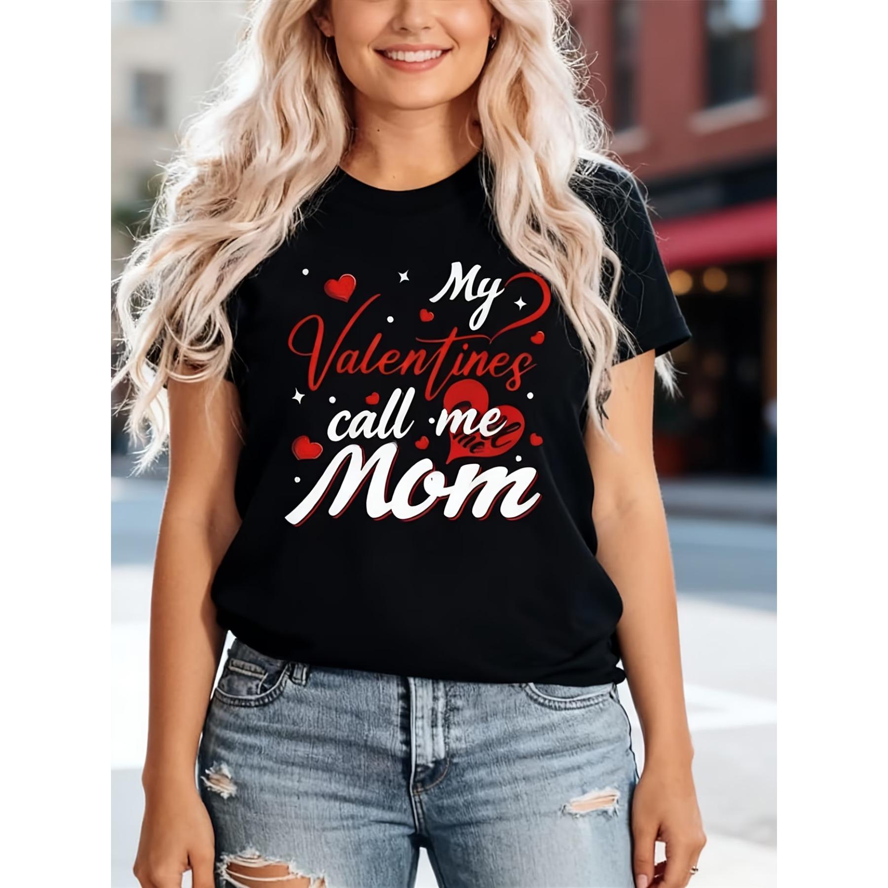 

Women s Slim Fit My Valentine Calls Me Mom Graphic T-Shirt - Valentine s Day & Spring Summer Outfit, Black with Red/White Lettering XXL чорний