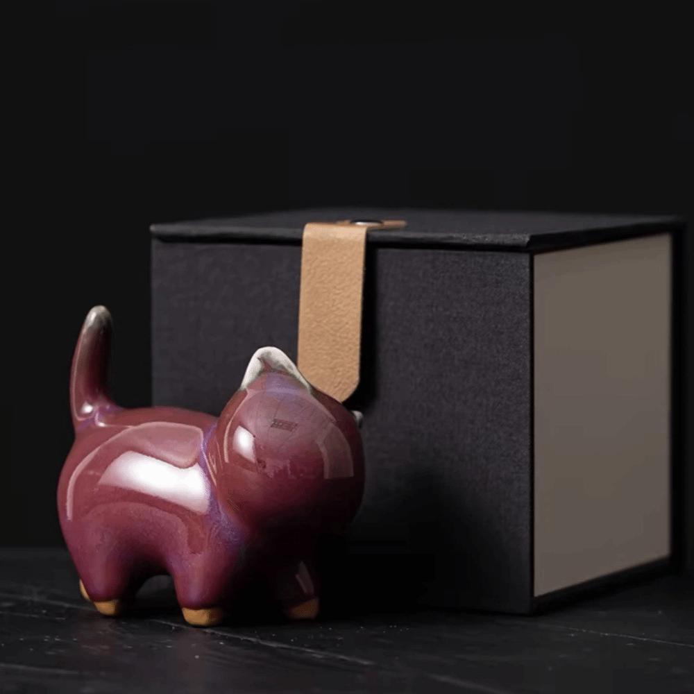 1/4pcs Cat Tea Pet Ceramic Ornament Craft Desktop Decoration Jun Porcelain Cat Tea Pet Chinese Style Lazy Cat Car Ornament