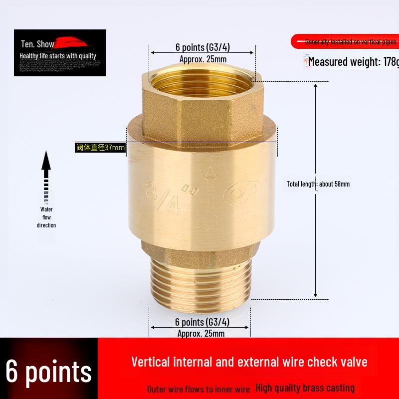 Miedziany zawór zwrotny pionowy i poziomy 4/6 punktów, 1 cal do rur wodnych i grzejników