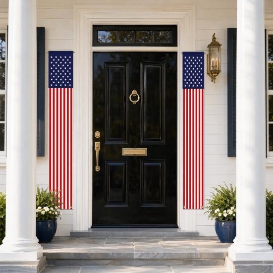 4th of July Outdoor Decoration, American Flag Porch Sign, Red White Blue Hanging Banner, USA Pleated Fan Flag, Patriotic Windsock for Independence Day