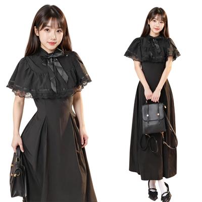 Robe Lolita Gothique Mignonne Princesse Mori AOTYP pour fille, taille M, robe 2 pièces, nœud, fêtes, cosplay, Halloween, noire.