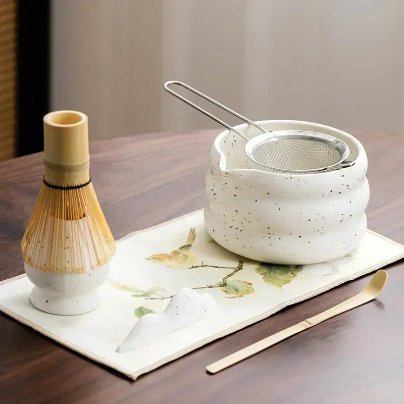4/6/7PCS Japanese Matcha Set with Ceramic Bowl Bamboo Matcha Whisk and Tea Scoop for DIY Tea-making Tools Accessories