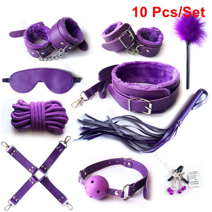 Beginner Friendly BDSM Bondage Set – 7 Pcs Cotton Rope Restraint Kit with Handcuffs Collar Gag Whip Couples Adult Play Toy