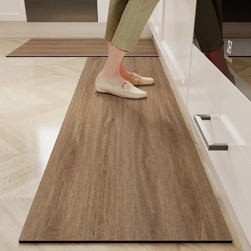 Non-slip Waterproof Kitchen Floor Mat PVC Vinyl Rug Cartoon Wood Grain Design Alfombras De Cocina Durable Easy Clean 50x80cm(20x31in)