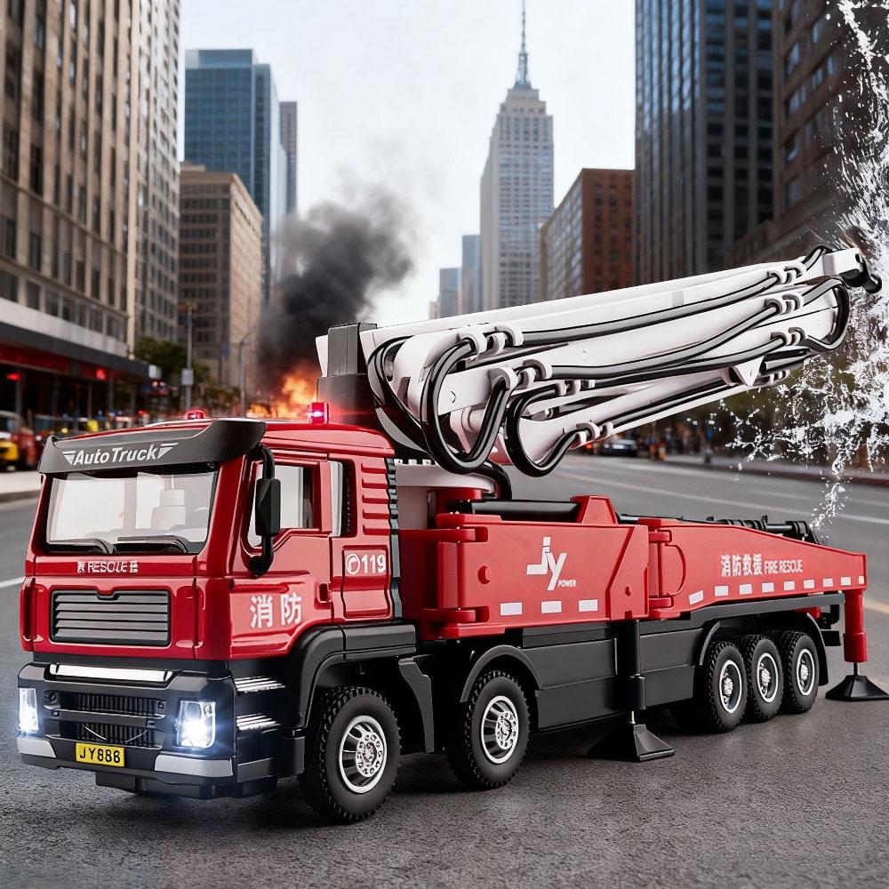1:32 Zementpumpe LKW Legierung Modell Leiter Wasser Feuerwehrautos Diecast Auto Spielzeug Sprüht Wasser Licht Musik Rückzieher Fahrzeuge Kinder Geschenk