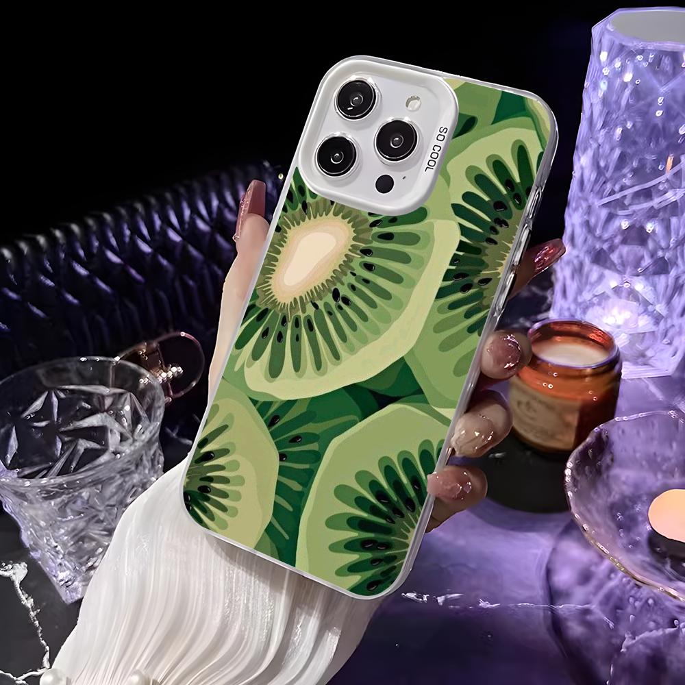 Kiwi Fruit Fashion Phone Case For iPhone 16 15 14 13 12 11 Pro Max White Matte Laser Metallic Aurora Funda