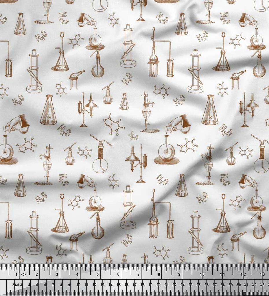 Soimoi Japan Crepe Satin Fabric Scientific Lab Equipments Education Theme Fabric Prints By metre 42 Inch