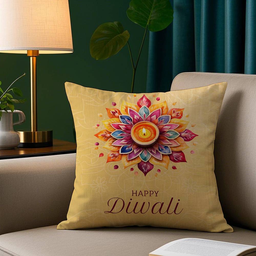 Diwali Festival Pillow Case Short Plush Print Cushion Cover Square Throw Pillow Covers Sofa Home Decor