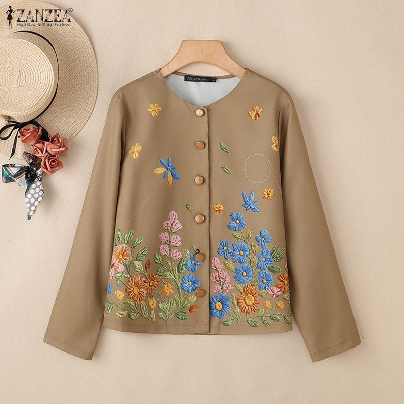 ZANZEA Women Round Neck Long Sleeve Loose Floral Print Blouse