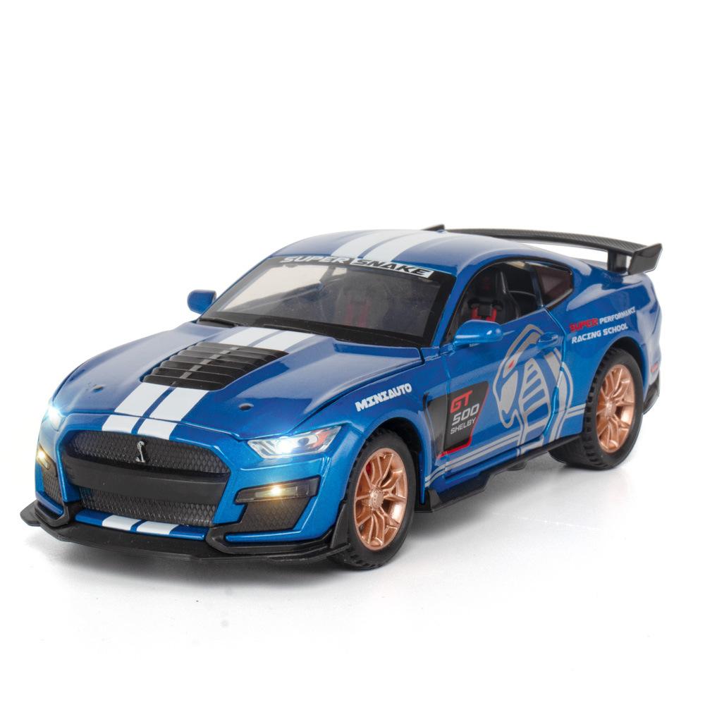 With Display Base 1/32 Alloy Die-cast Mustang Automobile GT500 Car Model Simulation Sound and Light Children's Toy Car Boy Gift Christmas Gift