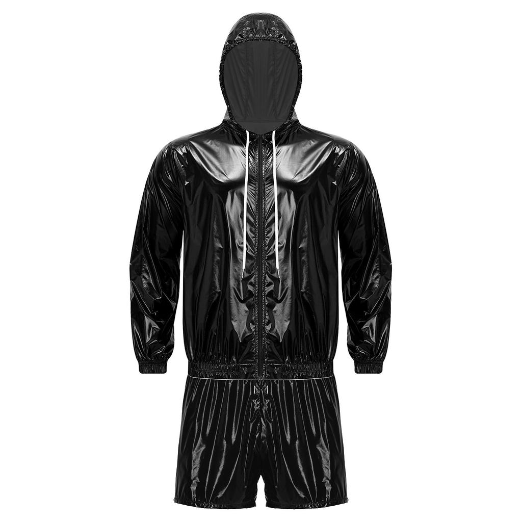 S-3XL Set Abbigliamento Sportivo Impermeabile da Uomo Felpa con Cappuccio e Zip Frontale a Maniche Lunghe Giacca a Vento con Slip Integrati Boxer per Nuoto Allenamento Outfit Anti-Sudore