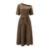 Elegant Women's Fashion Green Diagonal Neck Middle Sleeve Casual Dress Women's Casual Retro Long Dress