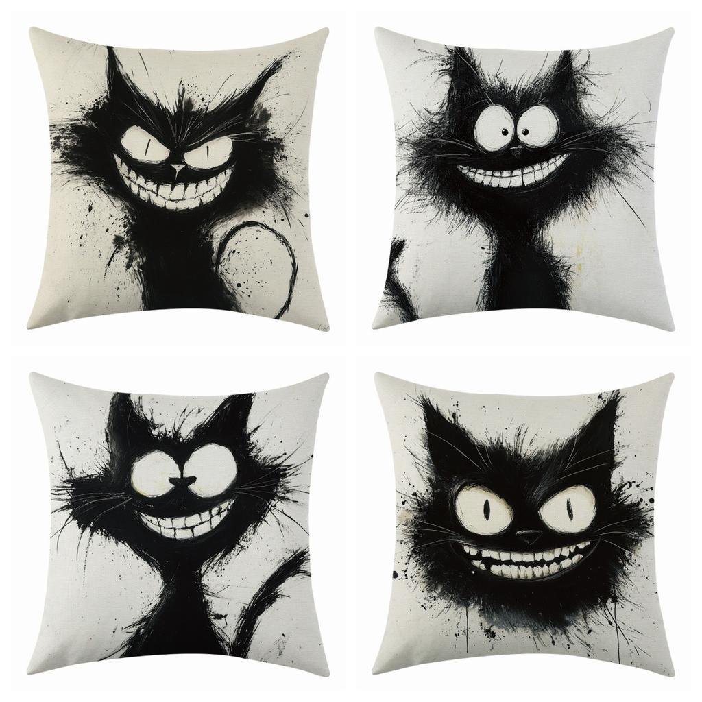 New Quirky Cat Linen Pillowcase, Simple Four-piece Set with Labels
