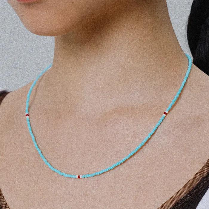 [Wearing NCT DREAM] WS005 Sky Blue Bead Necklace