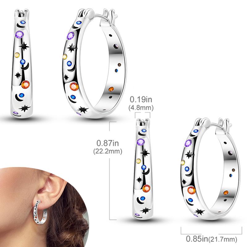 Original 925 Silver Hoops Earrings Zircon Pave Colourful Hoop Earrings For Women Fashion Jewelry Gift