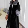 Women's Velvet Mink Coat with Fox Fur Collar - Warm & Casual