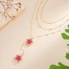 IngeSight.Z Exquisite Romantic Pink Drip Oil Flower Pendant Choker Necklace Women Boho Imitation Pearl Metal Chain Lady Jewelry