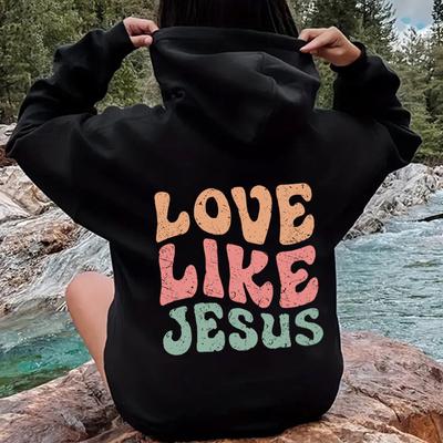 Low Shoulder Sleeves Autumn Letter Fashion Print Back Bag Collar Fleece Hooded Sweater Women'S Clothing