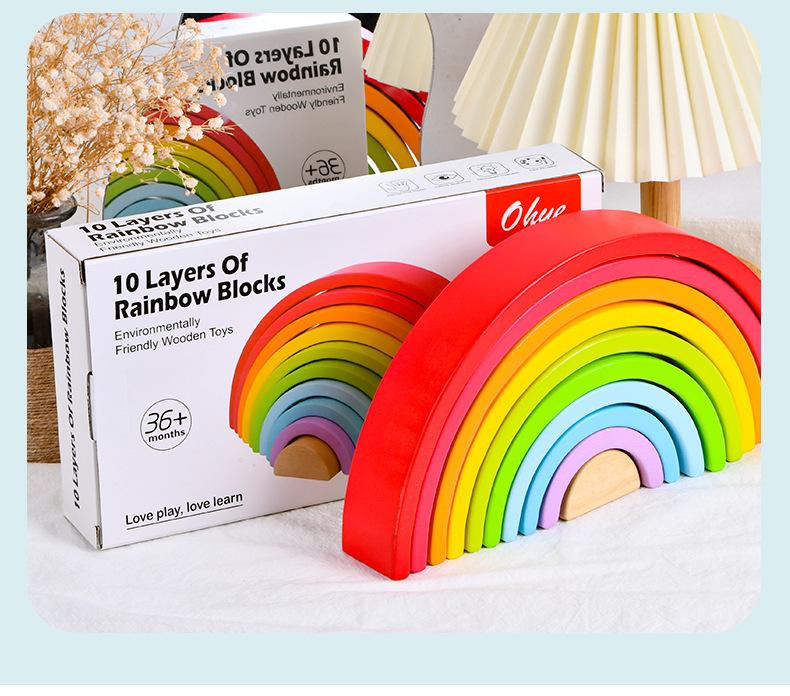 

Деревянный десятиэтажный радужный арочный строительный блок Детская развивающая креативность Коллаж Полукруглый штабелируемый Обучающие игрушки 28.5*15*4.5cm