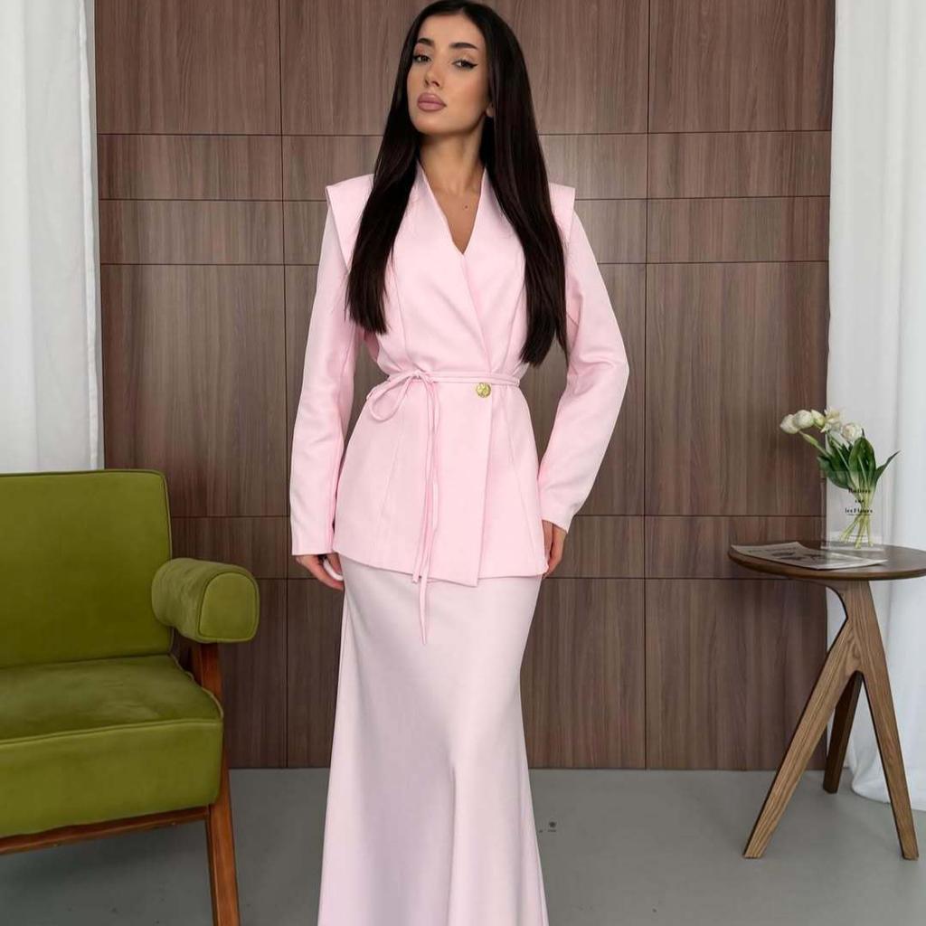 Spring and Autumn New European, American Amazon Cross-border V-neck Long Sleeve Suit Top Fishtail Skirt Set