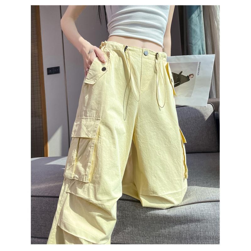 Summer Thin High Waist Tied Feet Wide Legs Two Wear Drawstring Casual Sweatpants