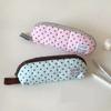 Cute Polka Dot Quilted Pencil Case Large Capacity Portable Strap For School Office Students Use