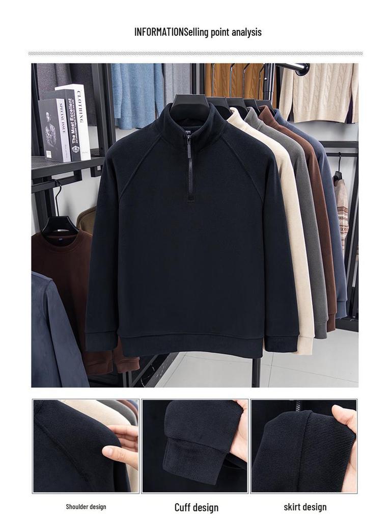 Men's Winter Coral Fleece Half-Zip Sweatshirt: Thick, Warm, Double-Sided Casual Base Layer