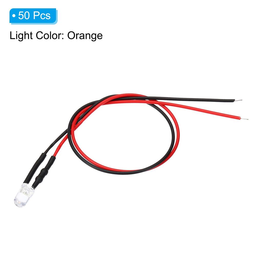 PATIKIL Light Emitting Diode 5mm LED Diode Light with Wiring 50pcs 3-6V Bullet Shape